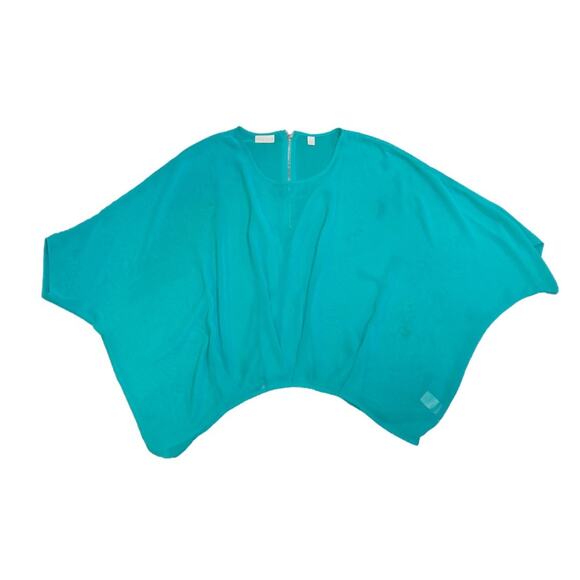 Bisou Bisou Sheer Caftan Flowy Top Teal Blouse Size Large Dolman Sleeve - Picture 1 of 5